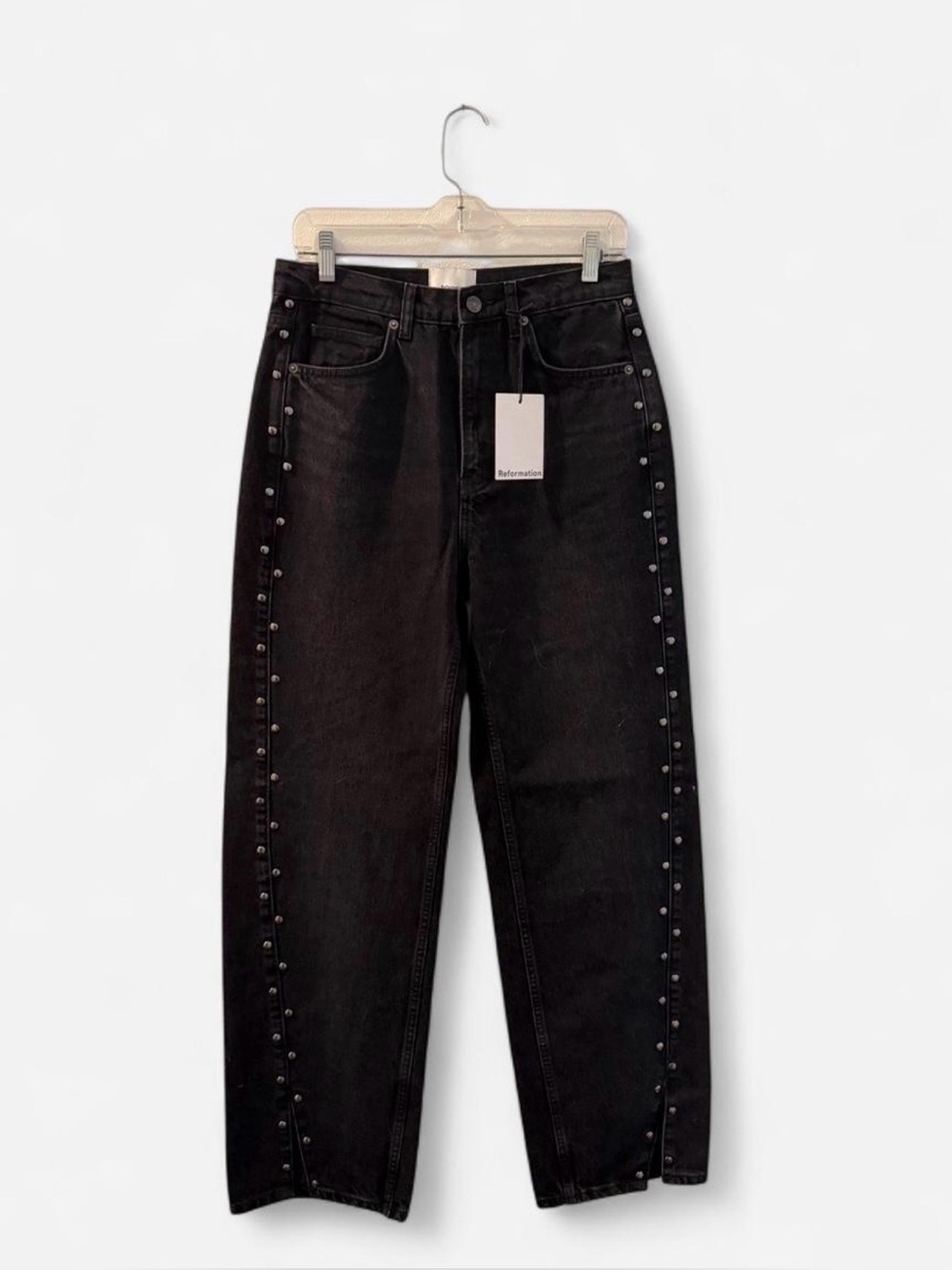 Reformation Cary Black Stud-Trim Jeans